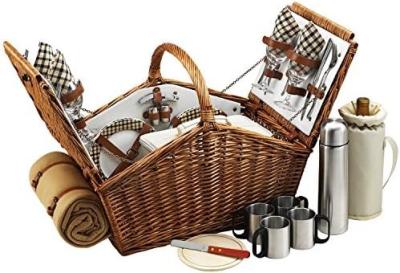 China Picnic at Ascot Huntsman English-Style Willow Picnic Basket with Service for 4, Coffee Set and Blanket- Designed, Te koop