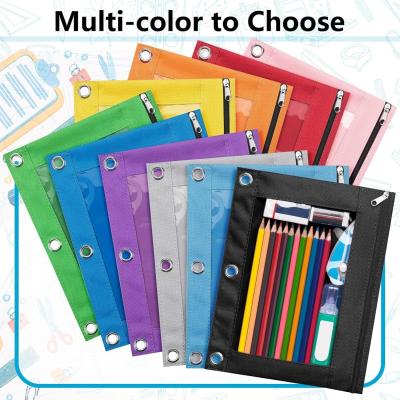 China Binder Pencil Case with Smooth Zipper, Clear Window Pencil Case for Binder, Big Capacity 3 Ring Binder Pencil Bag for sale