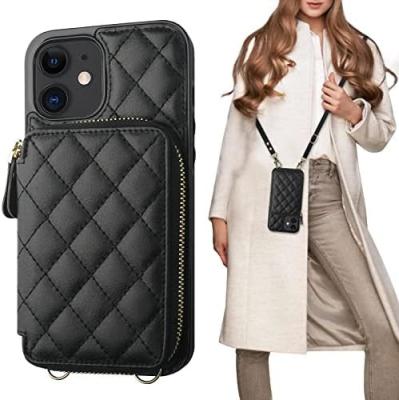 China iPhone 12/12 Pro crossbody bag, RFID shielded PU leather strap bracket with card slot Split bag wrist strap lanyard for sale