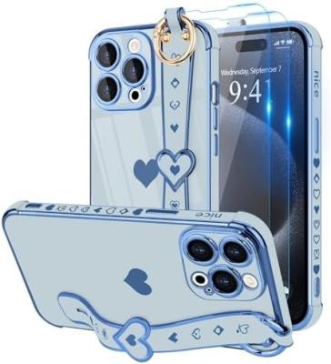 China iPhone 12 Pro Cute Love-Heart Plating Strap Phone Cover voor vrouwen meisjes Bling Silicone Camera Lens Protection Bumper Te koop