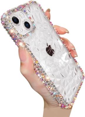 China Proteção de lente de câmera de padrão de diamante de cristal de luxo Transparente Soft Shockproof Cover Phone Case (azul, iPhone 13 Pro à venda