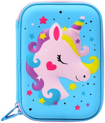 China Waterproof 3D Unicorn EVA Pencil Case Pantone Color Embossing Logo for sale