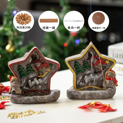 China New Design Smoke Censer Incense Burner Ceramic Backflow Incense Holder Chinese Wholesale Snowman Christmas for sale