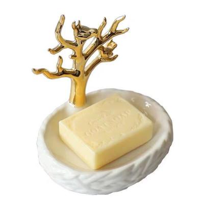 China Nordic Style Ceramic Storage Tray Creative Bathroom Decoration Golden Branches Ceramic Soap Box for sale