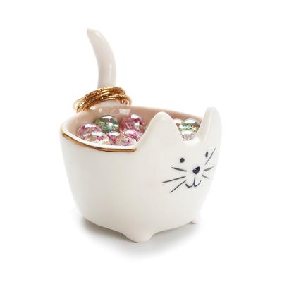 China Central Institute of Statistics Ceramic Nordic Style Ring Holder Dish Jewelry Decoration Tray Kitten Ring Holder for sale