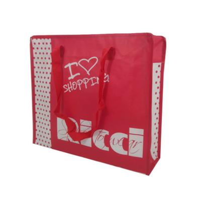 China 100% Eco-friendly Good Quality Red Zip Customs Printed Zipper Shopping Bag With Logo for sale