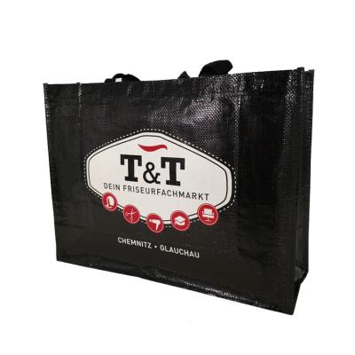 China 100% Recycle Large Black Laminated PP Woven Reusable Shopping Tote Bags Eco Friendly for sale