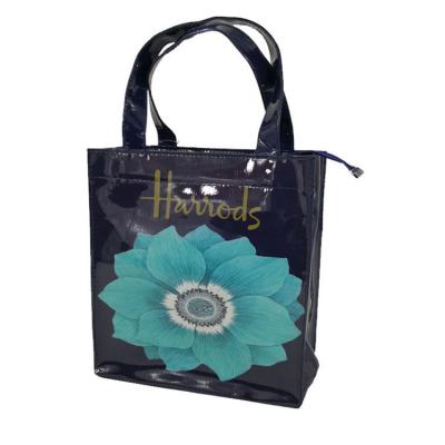 China Fashionable New Brand Blue Flower Logo Printing PVC Shopping Bag With Zipper for sale