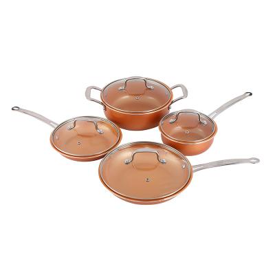 China Viable Orange Aluminum Aluminum Pan Set Nonstick Pan Set of 8 PCs for sale