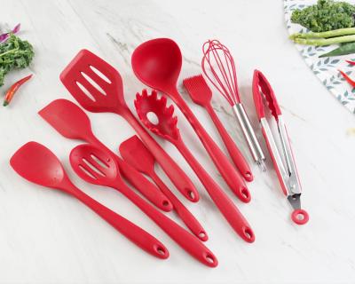 China Multifunctional 10 Pieces Silicone Viable Red Kitchen Utensil Sets For Cooking for sale