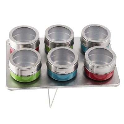 China Sustainable &6 Colorful Kitchen Magnetic Spice Rack Cans Spice Cans With Clear Top Lid for sale