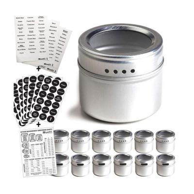 China Newest Sustainable Kitchenware Magnetic Spice Tins Containers Sets Stainless Steel Spice Jar With Label for sale