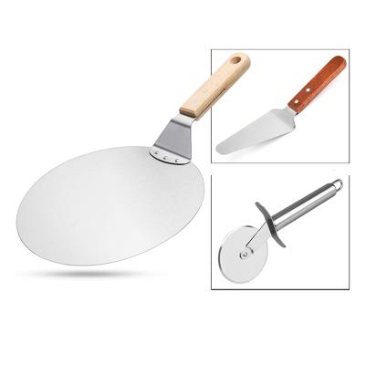 China Commercial Premium Logo 3pc Sustainable Custom Round Stainless Steel 12 Inch Pizza Peel Baking Skin Set Metal With Wood Handle for sale