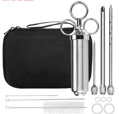 China Viable Heavy Duty Meat Injector Kit Set 304 Stainless Steel With 3 2 Ounce Grill Flavor Sauce Marinade Needles With Eva Zip Carry Case for sale