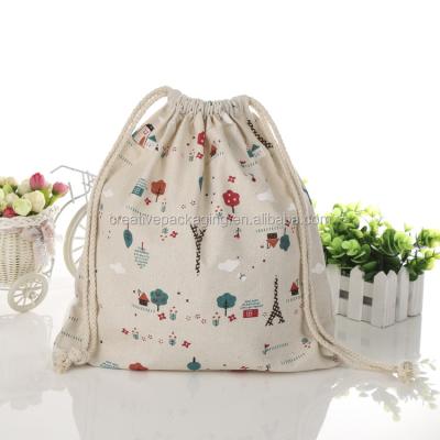 China Eco - Friendly Promotional Custom Printed Canvas Drawstring Bag With String for sale