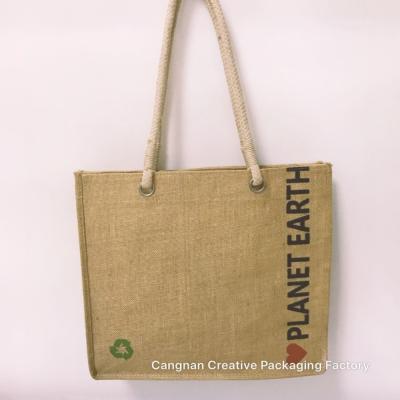 China Free Sample Eco-Friendly Custom Printed Food Grade French Hessian Jute Sack With Cotton Rope Handles for sale