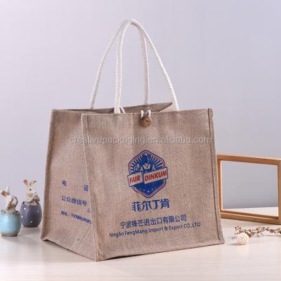 China New Design Eco - Friendly Custom Printed Large Laminated Jute Sack Wholesale Price With Handles for sale