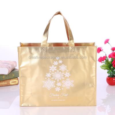 China Shinny Eco - Friendly Laminated Reusable Metallic Nonwoven Bag Custom With Logo for sale