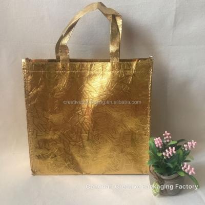 China Wholesale Eco - Friendly Custom Design Reusable Golden Nonwoven Shopping Bag for sale