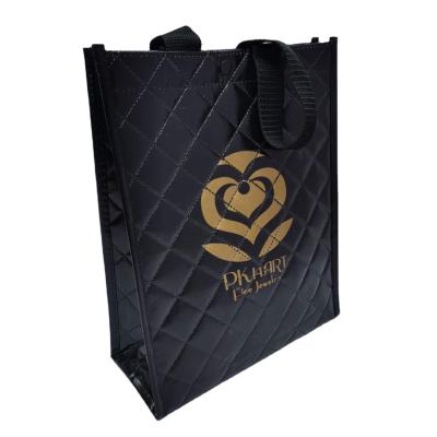 China Eco - Friendly Custom Printed Black Quilted Nonwoven Shopping Bag With Button for sale