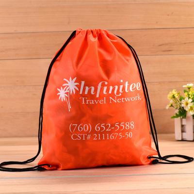 China Eco-friendly Polyester 210D Silk Printed Cheap Orange Drawstring Bag For Clothes for sale