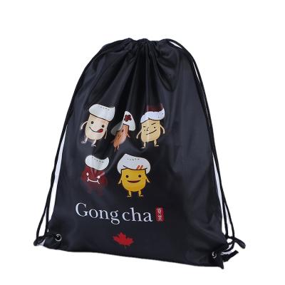 China Custom Printed Eco - Friendly Polyester Drawstring Bag Black Promotional Backpack for sale