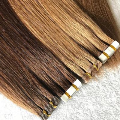 China 100% Unprocessed Top Quality Double Cuticle Pulled Lined Tape Stitched In Hair Extensions for sale