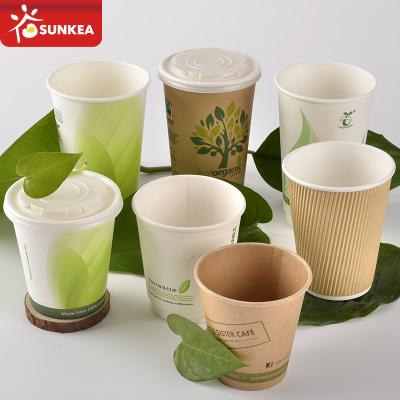 China SUNKEA Disposable Ripple Coffee Single Wall Disposable Double Paper Cup for sale