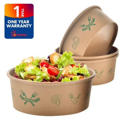 China Printed Biodegradable Disposable Take Out Paper Salad Bowl With Plastic Lid for sale