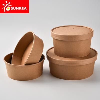 China Eco Friendly Biodegradable Biodegradable Kraft Salad Paper Bowl With Paper Lid for sale