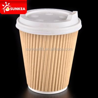 China Biodegradable Brown Ribbed Paper Cups With Spout Lids for sale