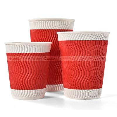 China Disposable Sunkea Custom Design Red Ripple Wall Coffee Paper Cup for sale