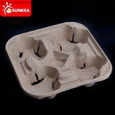 China Biodegradable Compostable Pulp Drink Coffee Paper Cup Holder Eco Friendly Stocked Disposable Tray for sale