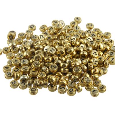 China Wholesale Decoration Gold Plated Flat Round Letter Beads Gold Acrylic Loose Beads For DIY Bracelet Jewelry Accessories for sale