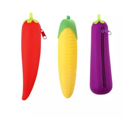 China Zipper Design Fruit Pen Box Cute School Bag Stationery Supplies Silicone Fruit Closed Pencil Case New for sale