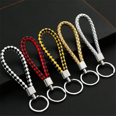 China For Promotional Colorful Braided Genuine Leather PU Leather Key Chain Car Key Rope Key Chain for sale