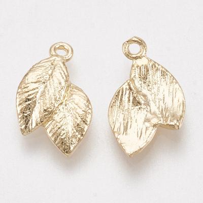 China PandaHall TRENDY Gold Plated Real Brass Earring Leaf Charms for sale