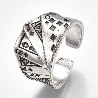 China FASHIONABLE PandaHall USA Size 9 Antique 3/4 Wide Poker Rings Silver Alloy Band for sale