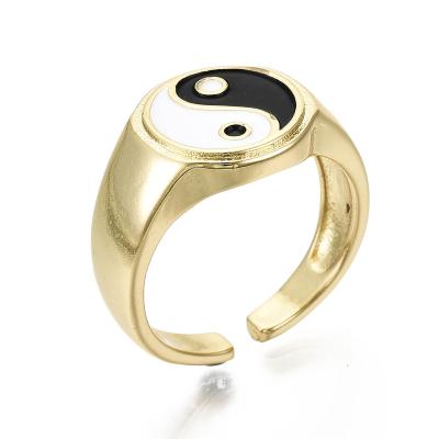 China PandaHall TRENDY 16K Real Gold Plated for Chatting Black and White Enamel Brass Cuff Rings for sale