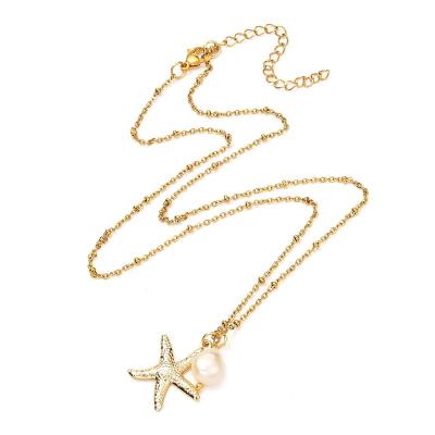 China Pandahall 49.5cm Starfish Natural Pearl TRENDY Gold Pendant Necklace for sale