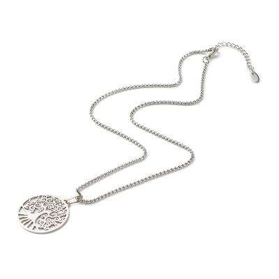 China Pandahall 45cm FASHIONABLE Venetian 304 Stainless Steel Chain Flat Round With Tree Of Life Pendant Necklace for sale