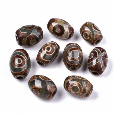 China Stone PandaHall Natural Agate Tibetan Style 3-Eye Oval Tibetan dZi Beads for sale