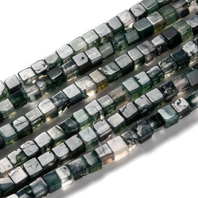 China Cube Faceted by 4mm Natural Moss Agate Beads in Stone PandaHall for sale