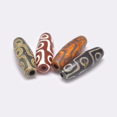 China PandaHall Stone 30mm Dyed Natural Rice Heated Agate Style 9 Tibetan Eye dZi Beads for sale