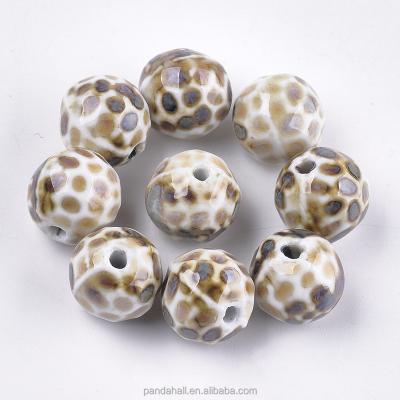 China PandaHall 16mm Porcelain Ceramic Round Canvas Handmade Beads Like Antique Glazed for sale