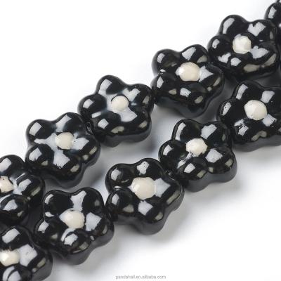 China PandaHall 15mm Porcelain Ceramic Black Handmade Flower Beads Sprigs for sale