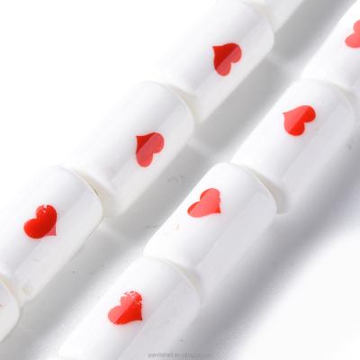 China Ceramic PandaHall 15mm Famille Rose Style Column with Heart White Handmade Porcelain Ceramic Beads for sale