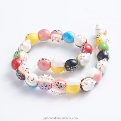 China Beautiful PandaHall 14mm Ceramic Mixed Color Porcelain Handmade Printed Beads for sale