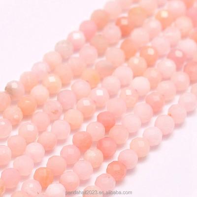 China PandaHall 4mm Stone Faceted Round Natural Pink Opal Beads for sale