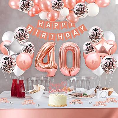 China Romantic Pink Rose Gold Balloons Happy Birthday Party Decoration Kits Balloons Set Helium Balloons 40th Happy Birthday Set Party Supplies for sale